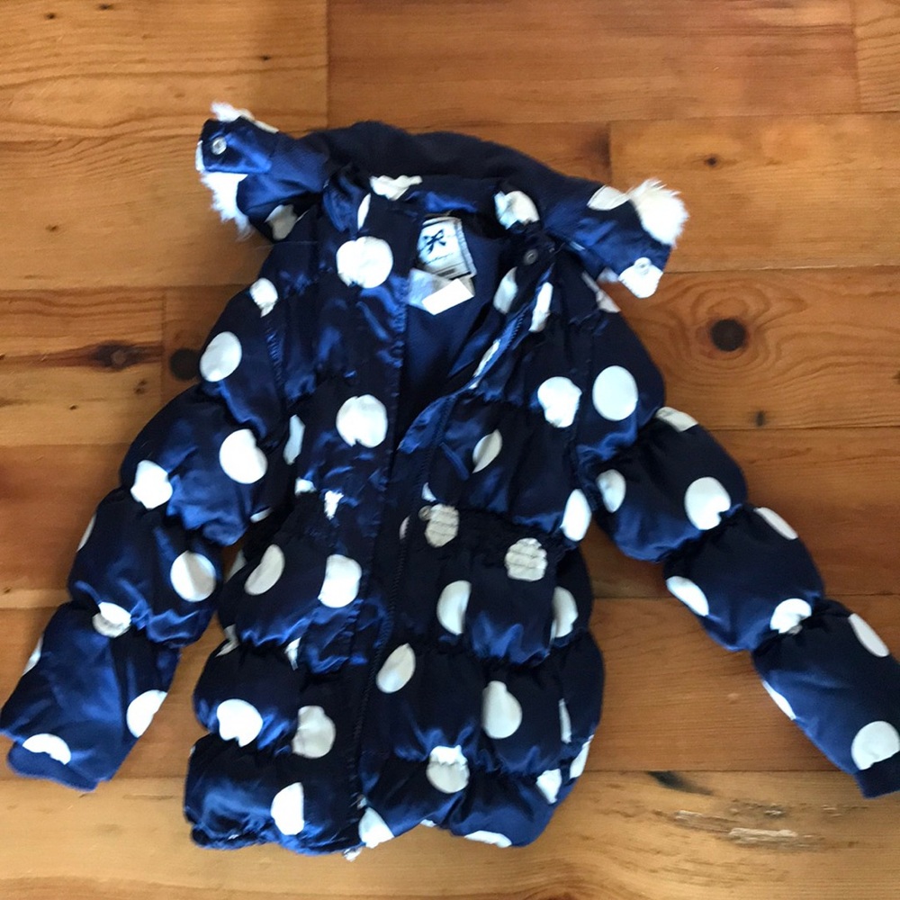Blue polka dot girls puffer jacket by Gymboree